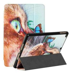 Silk Texture Colored Drawing Pattern Horizontal Flip Magnetic PU Leather Case with Three-folding Holder & Sleep / Wake-up Function For iPad 9.7 2018 / 2017 / Air / Air 2(Cat and Butterfly)