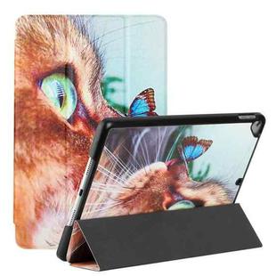 Silk Texture Colored Drawing Pattern Horizontal Flip Magnetic PU Leather Case with Three-folding Holder & Sleep / Wake-up Function For iPad Pro10.5 2017/Air 10.5 2019/10.2 2019 /10.2 2020(Cat and Butterfly)