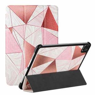 Silk Texture Colored Drawing Pattern Horizontal Flip Magnetic PU Leather Tablet Case with Three-folding Holder & Sleep / Wake-up Function For iPad Pro 11 2021 / 2020 / 2018(Marble Stitching Sand Pink)