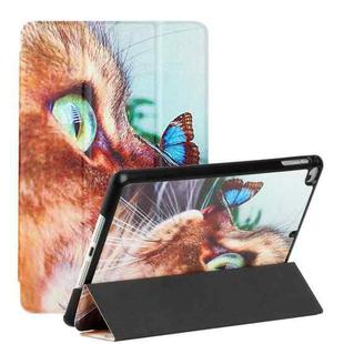 Silk Texture Colored Drawing Pattern Horizontal Flip Magnetic PU Leather Case with Three-folding Holder & Sleep / Wake-up Function For iPad 5 / 4 / 3 / 2 / 1(Cat and Butterfly)