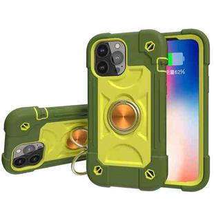 For iPhone 13 mini Shockproof Silicone + PC Protective Case with Dual-Ring Holder (Avocado)