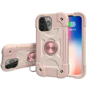 For iPhone 13 Shockproof Silicone + PC Protective Case with Dual-Ring Holder(Rose Gold)