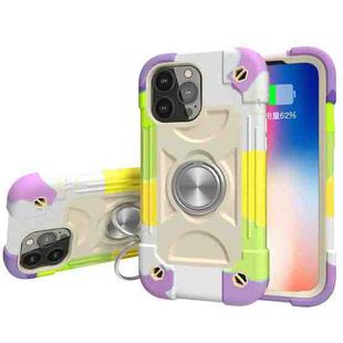 For iPhone 13 Shockproof Silicone + PC Protective Case with Dual-Ring Holder(Colorful Beige)