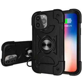 For iPhone 13 Pro Shockproof Silicone + PC Protective Case with Dual-Ring Holder (Black)