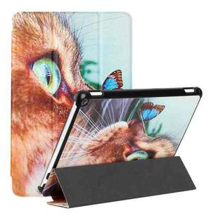 For Amazon Kindle Fire HD10 2021/HD10 Plus 2021 Silk Texture Colored Drawing Pattern Horizontal Flip Magnetic PU Leather Case with Three-folding Holder & Sleep / Wake-up Function(Cat and Butterfly)