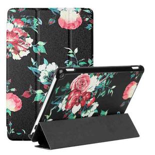 For Amazon Kindle Fire HD10 2021/HD10 Plus 2021 Silk Texture Colored Drawing Pattern Horizontal Flip Magnetic PU Leather Case with Three-folding Holder & Sleep / Wake-up Function(Black Peony)