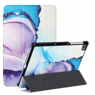 For Lenovo Tab M10 HD 2nd Gen TB-X306F/X306X Silk Texture Colored Drawing Pattern Horizontal Flip Magnetic PU Leather Case with Three-folding Holder & Sleep / Wake-up Function(Marble Shiratama Blue)