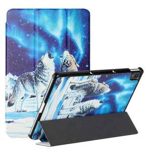 For Lenovo Tab P11 J606F / Lenovo Pad Silk Texture Colored Drawing Pattern Horizontal Flip Magnetic PU Leather Case with Three-folding Holder & Sleep / Wake-up Function(Snow Wolf)