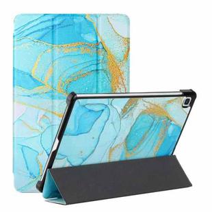 For Samsung Galaxy Tab S6 Lite SM P610/T615 Silk Texture Colored Drawing Pattern Horizontal Flip Magnetic PU Leather Case with Three-folding Holder & Sleep / Wake-up Function(Marble Sands Blue)