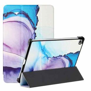 For Samsung Galaxy Tab S6 Lite SM P610/T615 Silk Texture Colored Drawing Pattern Horizontal Flip Magnetic PU Leather Case with Three-folding Holder & Sleep / Wake-up Function(Marble Shiratama Blue)