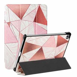 For Samsung Galaxy Tab S6 Lite SM P610/T615 Silk Texture Colored Drawing Pattern Horizontal Flip Magnetic PU Leather Case with Three-folding Holder & Sleep / Wake-up Function(Marble Stitching Sand Pink)