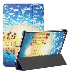 For Samsung Galaxy Tab S6 Lite SM P610/T615 Silk Texture Colored Drawing Pattern Horizontal Flip Magnetic PU Leather Case with Three-folding Holder & Sleep / Wake-up Function(Seaside Sunrise)