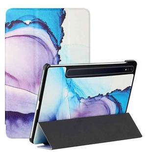 For Samsung Galaxy Tab S8 / Galaxy Tab S7 T870/T875 Silk Texture Colored Drawing Pattern Horizontal Flip Magnetic PU Leather Case with Three-folding Holder & Sleep / Wake-up Function(Marble Shiratama Blue)
