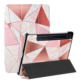 For Samsung Galaxy Tab S8 / Galaxy Tab S7 T870/T875 Silk Texture Colored Drawing Pattern Horizontal Flip Magnetic PU Leather Case with Three-folding Holder & Sleep / Wake-up Function(Marble Stitching Sand Pink)