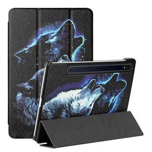 For Samsung Galaxy Tab S8 / Galaxy Tab S7 T870/T875 Silk Texture Colored Drawing Pattern Horizontal Flip Magnetic PU Leather Case with Three-folding Holder & Sleep / Wake-up Function(Starry Wolf)