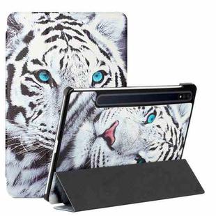 For Samsung Galaxy Tab S8+ / Tab S8 Plus /  Tab S7 FE / Tab S7+ T970/T975 Silk Texture Colored Drawing Pattern Horizontal Flip Magnetic PU Leather Case with Three-folding Holder & Sleep / Wake-up Function(Tiger)