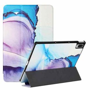 For Lenovo Tab P11 Pro 11.5 J706F / Pad Pro Silk Texture Colored Drawing Pattern Horizontal Flip Magnetic PU Leather Case with Three-folding Holder & Sleep / Wake-up Function(Marble Shiratama Blue)