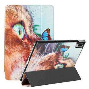 For Lenovo Tab P11 Pro 11.5 J706F / Pad Pro Silk Texture Colored Drawing Pattern Horizontal Flip Magnetic PU Leather Case with Three-folding Holder & Sleep / Wake-up Function(Cat and Butterfly)