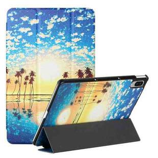 For Lenovo Tab P11 Pro 11.5 J706F / Pad Pro Silk Texture Colored Drawing Pattern Horizontal Flip Magnetic PU Leather Case with Three-folding Holder & Sleep / Wake-up Function(Seaside Sunrise)