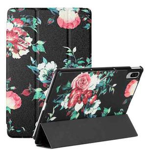 For Lenovo Tab P11 Pro 11.5 J706F / Pad Pro Silk Texture Colored Drawing Pattern Horizontal Flip Magnetic PU Leather Case with Three-folding Holder & Sleep / Wake-up Function(Black Peony)