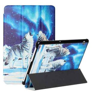 For Huawei MediaPad T5 10.1 / MediaPad M5 Silk Texture Colored Drawing Pattern Horizontal Flip Magnetic PU Leather Case with Three-folding Holder(Snow Wolf)
