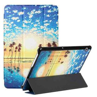 For Huawei MediaPad T5 10.1 / MediaPad M5 Silk Texture Colored Drawing Pattern Horizontal Flip Magnetic PU Leather Case with Three-folding Holder(Seaside Sunrise)