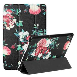 For Huawei MediaPad T5 10.1 / MediaPad M5 Silk Texture Colored Drawing Pattern Horizontal Flip Magnetic PU Leather Case with Three-folding Holder(Black Peony)