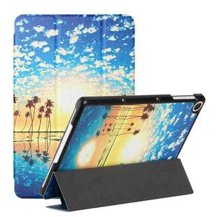 For Huawei Enjoy Tablet 2 / MatePad T 10S / T10 Silk Texture Colored Drawing Pattern Horizontal Flip Magnetic PU Leather Case with Three-folding Holder(Seaside Sunrise)