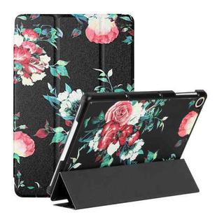 For Huawei Enjoy Tablet 2 / MatePad T 10S / T10 Silk Texture Colored Drawing Pattern Horizontal Flip Magnetic PU Leather Case with Three-folding Holder(Black Peony)