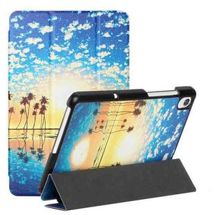 For Lenovo Tab M8 FHD TB 8705F/8705X/8505X Silk Texture Colored Drawing Pattern Horizontal Flip Magnetic PU Leather Case with Three-folding Holder(Seaside Sunrise)