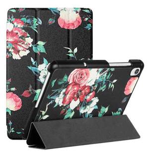 For Lenovo Tab M8 FHD TB 8705F/8705X/8505X Silk Texture Colored Drawing Pattern Horizontal Flip Magnetic PU Leather Case with Three-folding Holder(Black Peony)