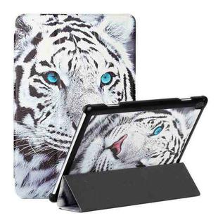 For Lenovo Tab M10 TB-X505F/X605F Silk Texture Colored Drawing Pattern Horizontal Flip Magnetic PU Leather Case with Three-folding Holder(Tiger)