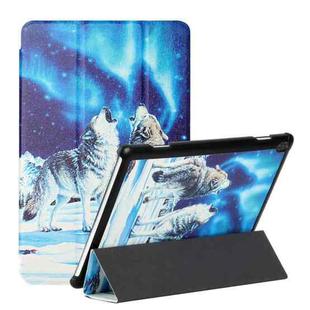 For Lenovo Tab M10 TB-X505F/X605F Silk Texture Colored Drawing Pattern Horizontal Flip Magnetic PU Leather Case with Three-folding Holder(Snow Wolf)