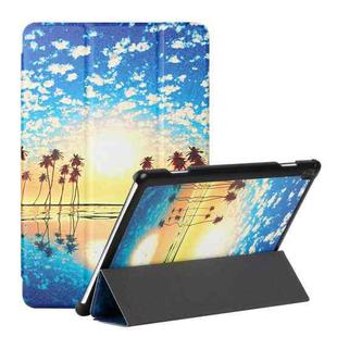 For Lenovo Tab M10 TB-X505F/X605F Silk Texture Colored Drawing Pattern Horizontal Flip Magnetic PU Leather Case with Three-folding Holder(Seaside Sunrise)