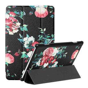 For Lenovo Tab M10 TB-X505F/X605F Silk Texture Colored Drawing Pattern Horizontal Flip Magnetic PU Leather Case with Three-folding Holder(Black Peony)