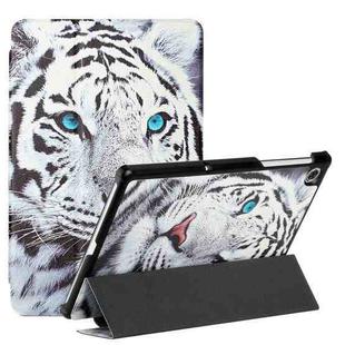 For Lenovo M10 Plus X606F 10.3 Silk Texture Colored Drawing Pattern Horizontal Flip Magnetic PU Leather Case with Three-folding Holder(Tiger)