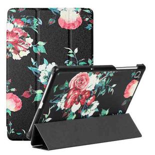 For Lenovo M10 Plus X606F 10.3 Silk Texture Colored Drawing Pattern Horizontal Flip Magnetic PU Leather Case with Three-folding Holder(Black Peony)