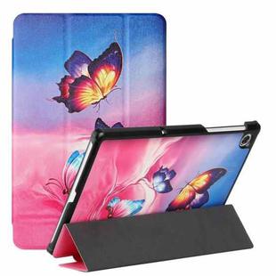 For Lenovo M10 Plus X606F 10.3 Silk Texture Colored Drawing Pattern Horizontal Flip Magnetic PU Leather Case with Three-folding Holder(Galaxy Butterfly)