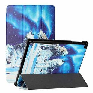 For Samsung Galaxy Tab A 10.1 2019 T510 Silk Texture Colored Drawing Pattern Horizontal Flip Magnetic PU Leather Case with Three-folding Holder(Snow Wolf)