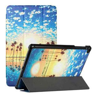 For Samsung Galaxy Tab A 10.1 2019 T510 Silk Texture Colored Drawing Pattern Horizontal Flip Magnetic PU Leather Case with Three-folding Holder(Seaside Sunrise)
