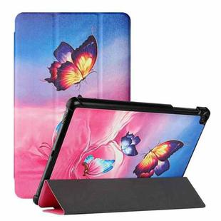 For Samsung Galaxy Tab A 10.1 2019 T510 Silk Texture Colored Drawing Pattern Horizontal Flip Magnetic PU Leather Case with Three-folding Holder(Galaxy Butterfly)