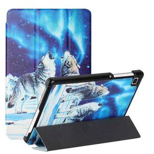 For Samsung Galaxy Tab A7 Lite 8.7 T220/T225 Silk Texture Colored Drawing Pattern Horizontal Flip Magnetic PU Leather Case with Three-folding Holder(Snow Wolf)