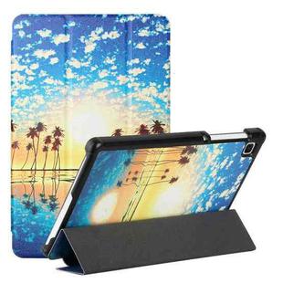 For Samsung Galaxy Tab A7 Lite 8.7 T220/T225 Silk Texture Colored Drawing Pattern Horizontal Flip Magnetic PU Leather Case with Three-folding Holder(Seaside Sunrise)