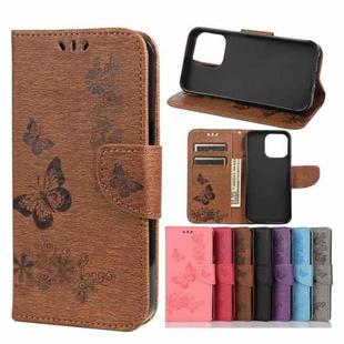 For iPhone 13 Pro Vintage Embossed Floral Butterfly Pattern Horizontal Flip Leather Case with Card Slot & Holder & Wallet & Lanyard (Brown)