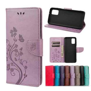 For Samsung Galaxy A03s 164mm Butterfly Flower Pattern Horizontal Flip Leather Case with Holder & Card Slots & Wallet(Light Purple)