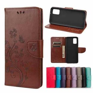 For Samsung Galaxy A03s 164mm Butterfly Flower Pattern Horizontal Flip Leather Case with Holder & Card Slots & Wallet(Brown)