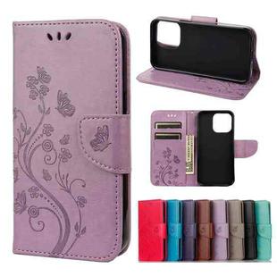 For iPhone 13 mini Butterfly Flower Pattern Horizontal Flip Leather Case with Holder & Card Slots & Wallet (Light Purple)