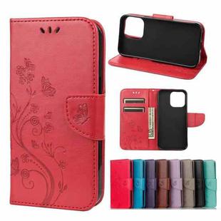 For iPhone 13 mini Butterfly Flower Pattern Horizontal Flip Leather Case with Holder & Card Slots & Wallet (Red)