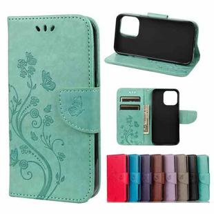 For iPhone 13 mini Butterfly Flower Pattern Horizontal Flip Leather Case with Holder & Card Slots & Wallet (Green)