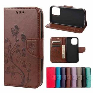 For iPhone 13 Butterfly Flower Pattern Horizontal Flip Leather Case with Holder & Card Slots & Wallet(Brown)